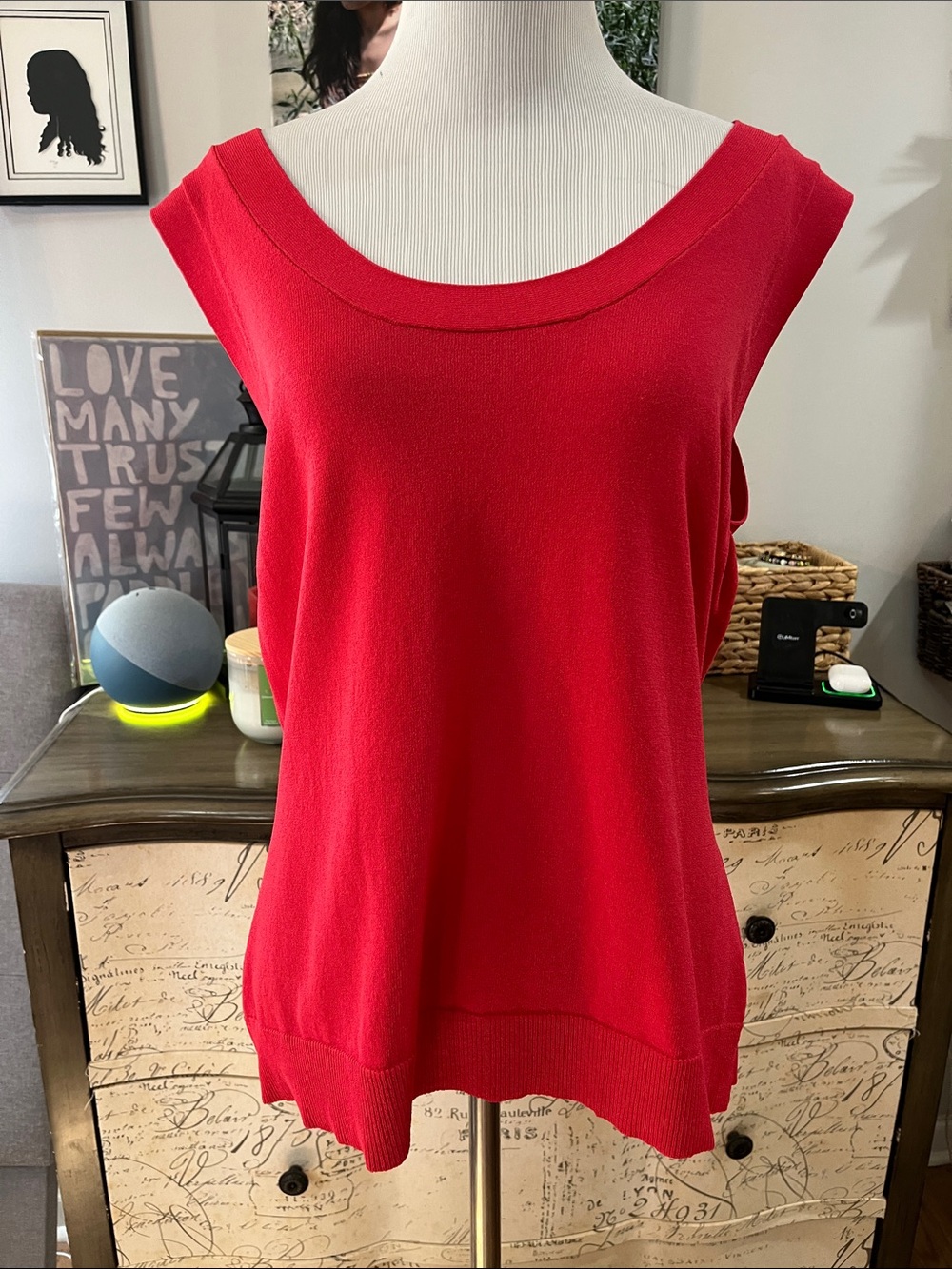 VINTAGE Y2K GEORGE SCOOP NECK KNIT TANK TOP RED SIZE XL 16 TO 18 - Picture 3 of 14